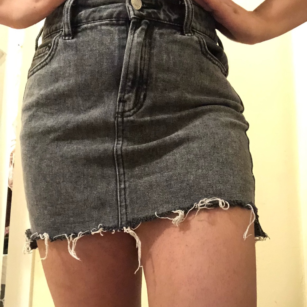 black denim distressed skirt